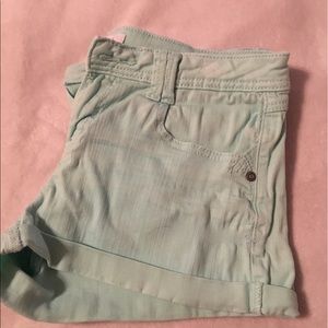 Mint green denim shorts