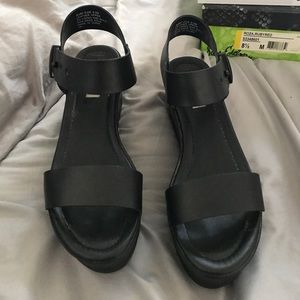 Black leather platform wedges, Steve Madden (8.5)
