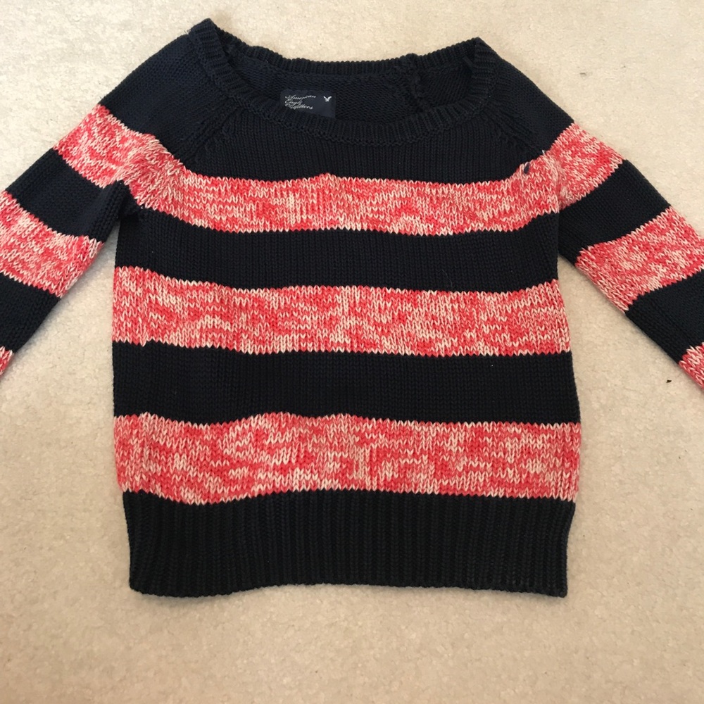 Small coral & navy American Eagle striped sweater