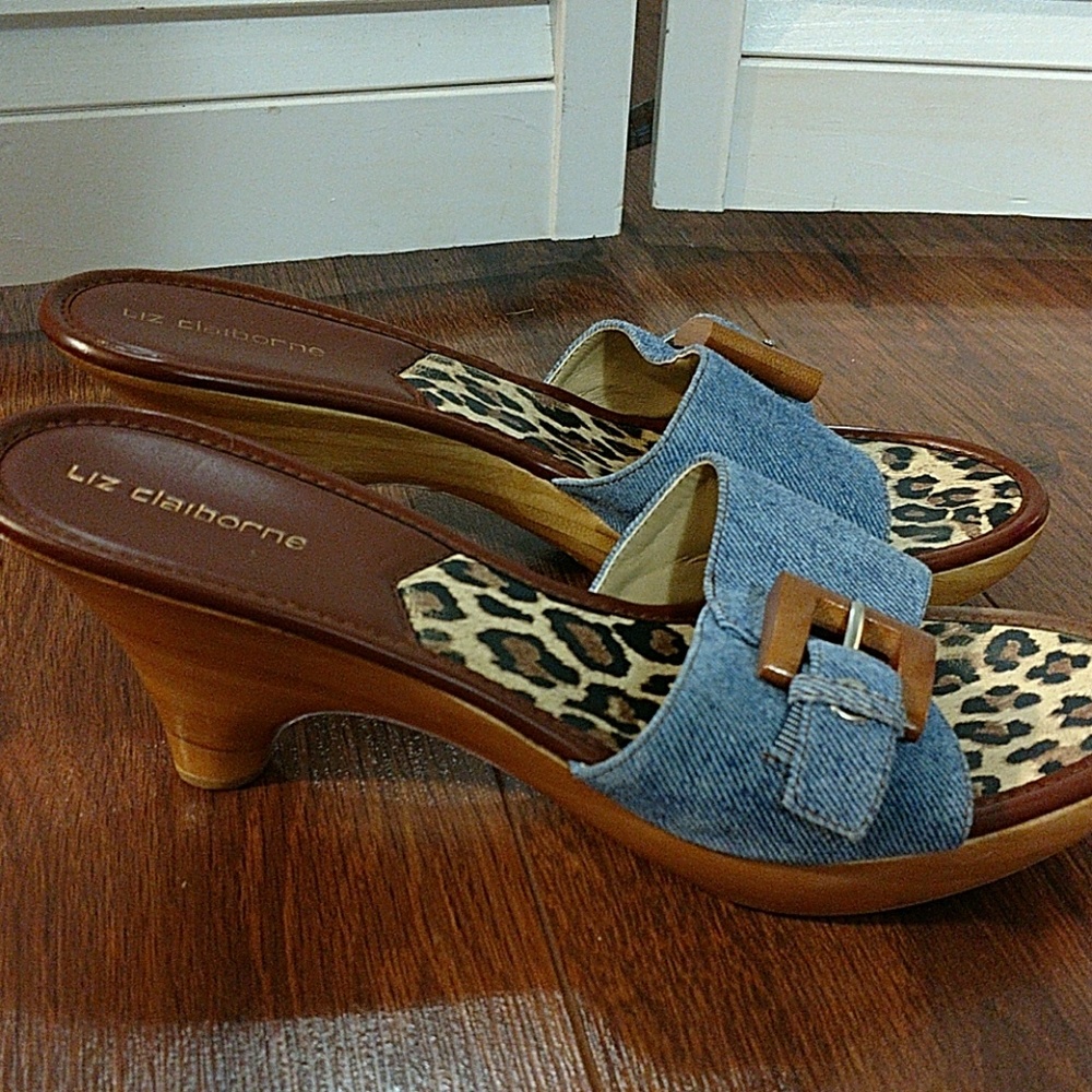 Liz Claiborne denim and leopard print heels