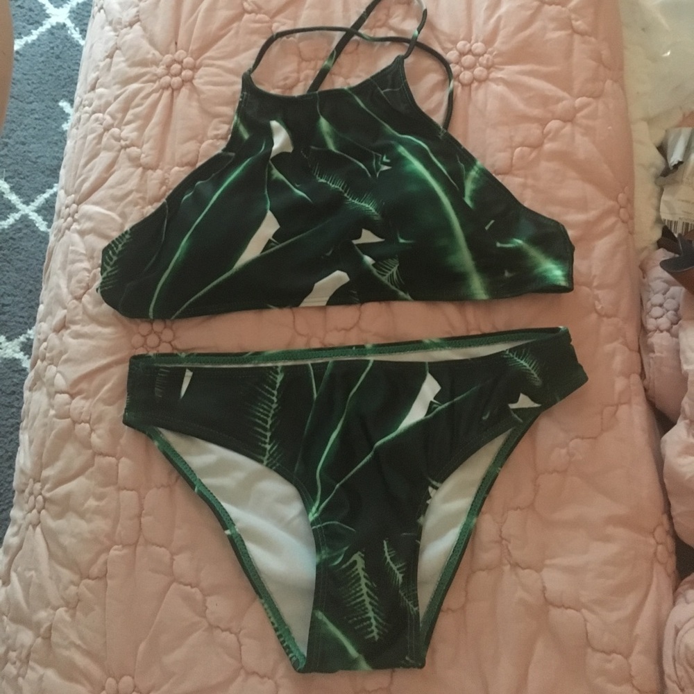 Two piece (runs small) Palm Printed swimsuit