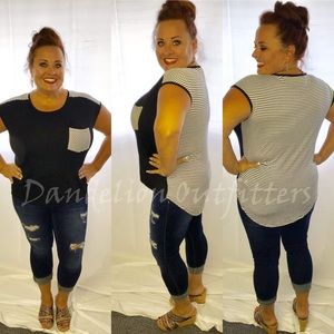 Black Top with Black & White Striped Back  NWT