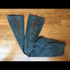 Floral bootcut blue jeans