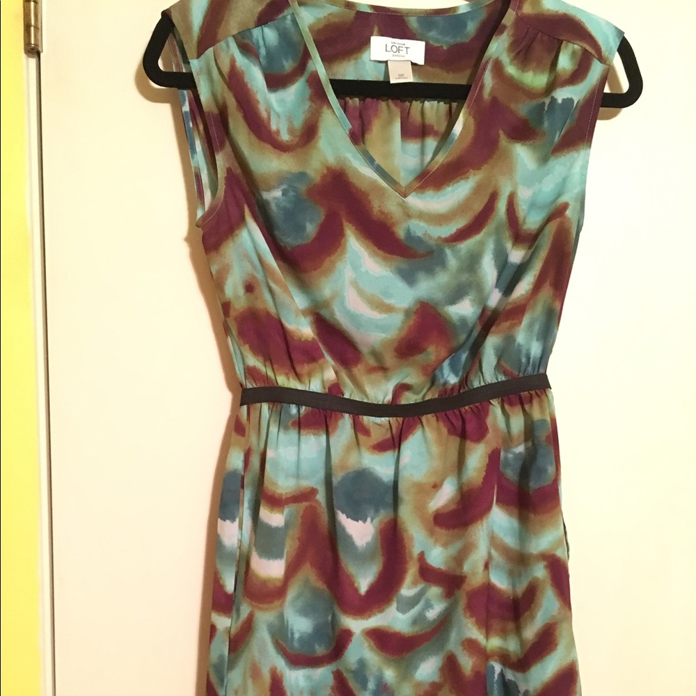 Blue and green LOFT dress with elastic waistband