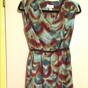 Blue and green LOFT dress with elastic waistband