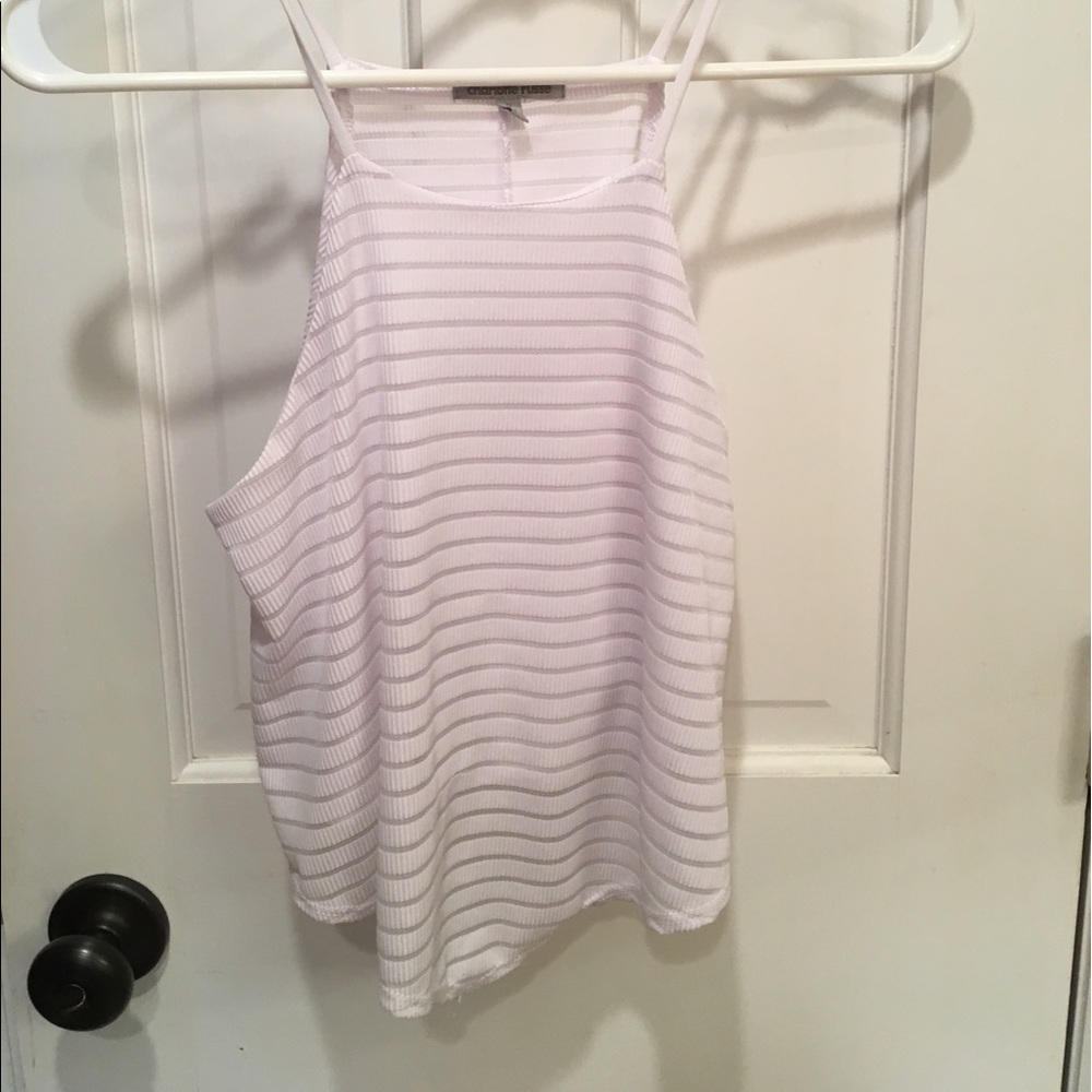 White sleeveless asymmetrical top