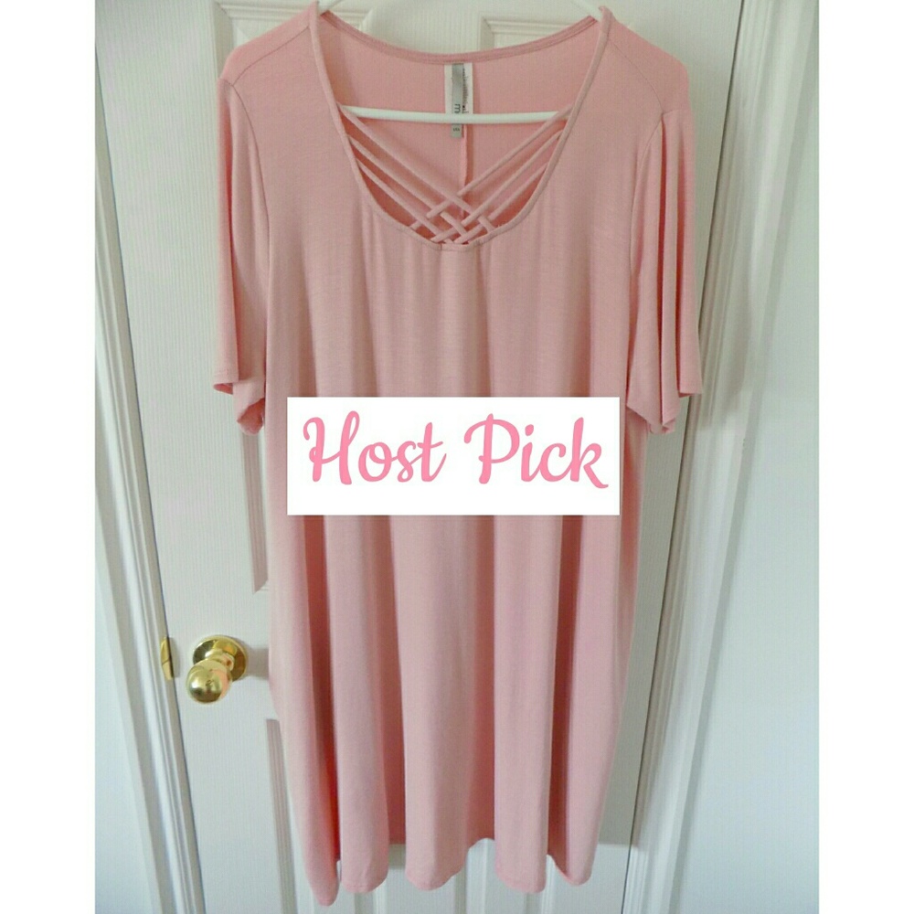 HP! 3XL Blush Criss Cross Strappy Pocket Tunic