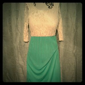 "Be Inspired Boutique" teal blue and lace top