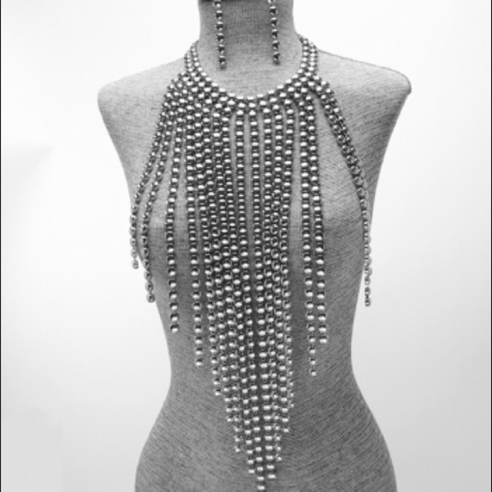 Metal Bib Statement Necklace and Earrings