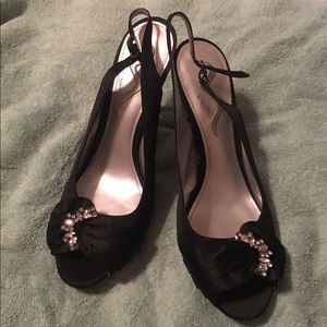 Black 2 inch peep toe heels