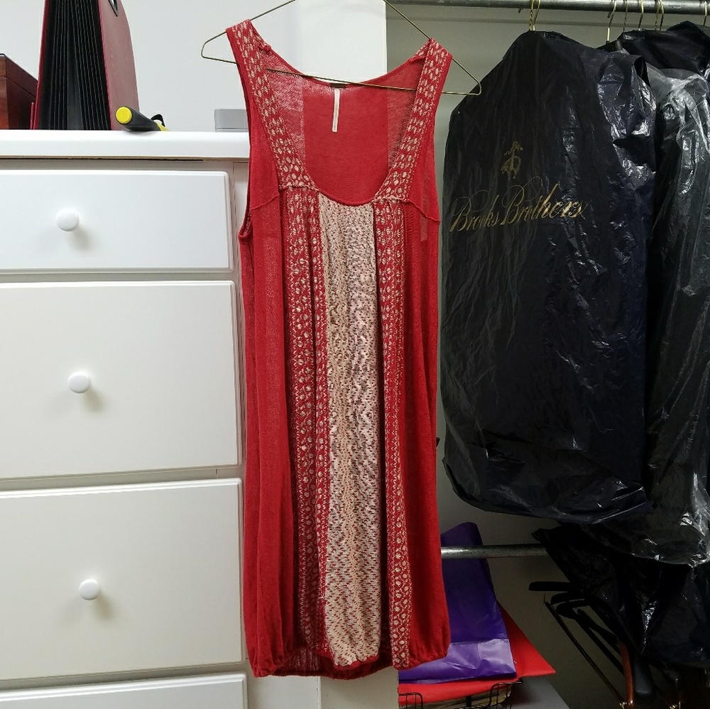 Free People Red and White Linen Dress