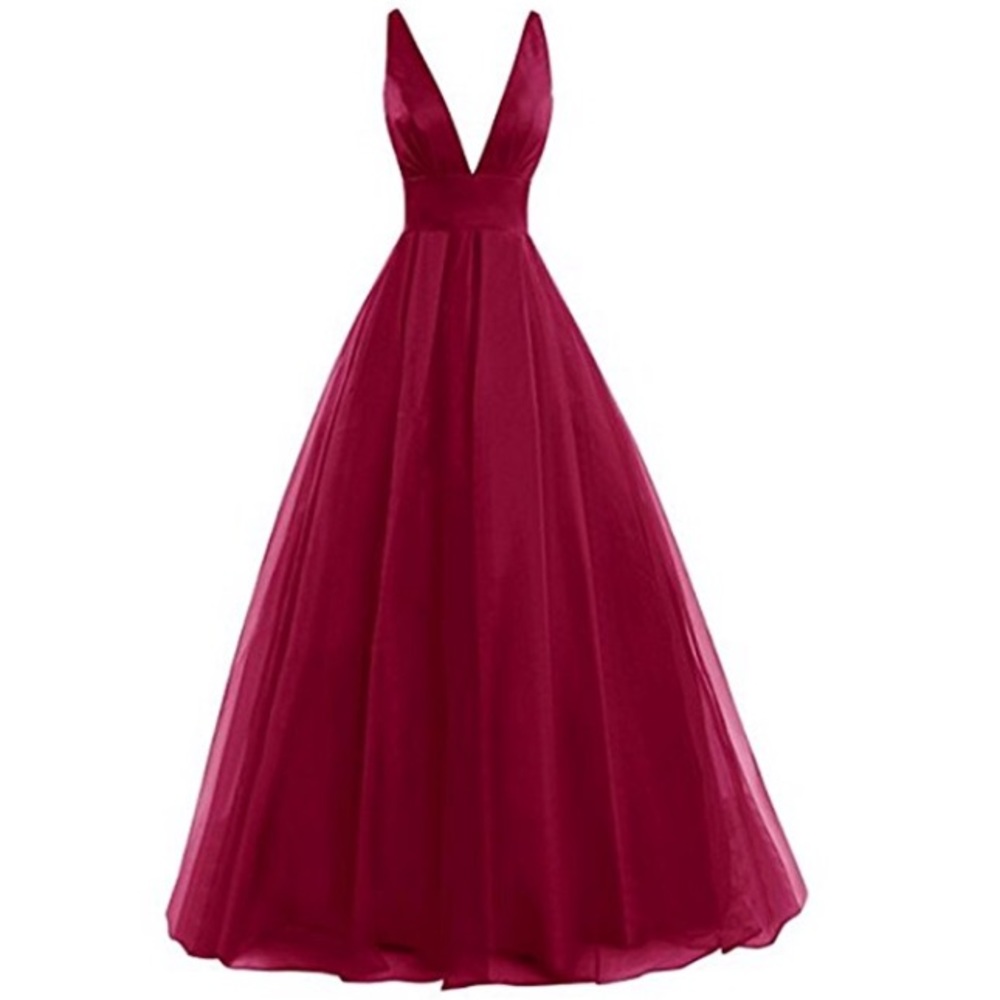 Deep V neck, A line, long  chiffon prom dress