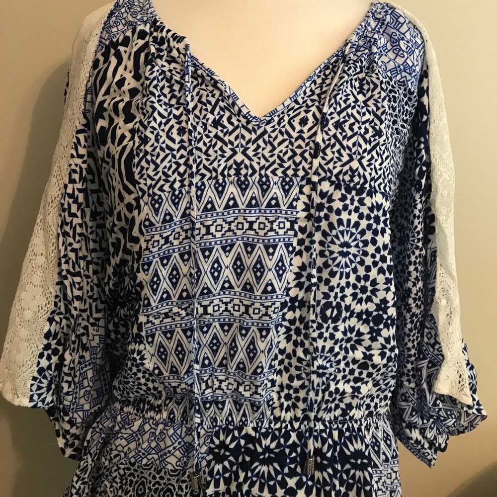 August Silk Blue & White Patchwork Shirt