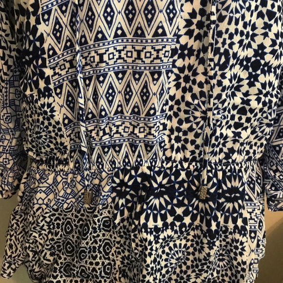 August Silk Blue & White Patchwork Shirt - Picture 3 of 6