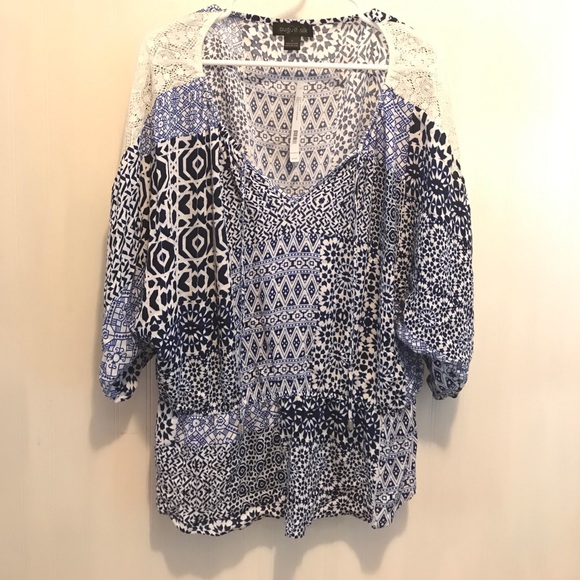 August Silk Blue & White Patchwork Shirt - Picture 5 of 6