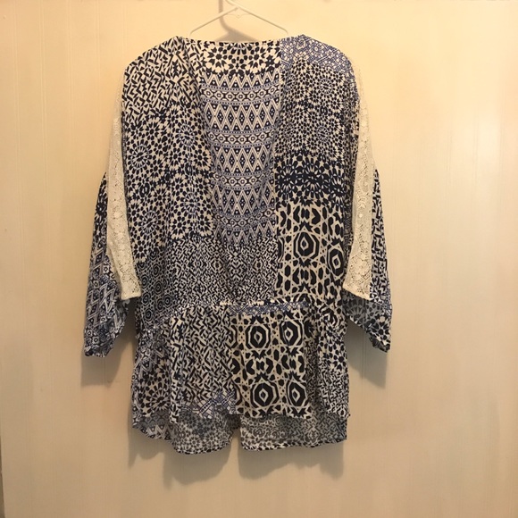 August Silk Blue & White Patchwork Shirt - Picture 6 of 6