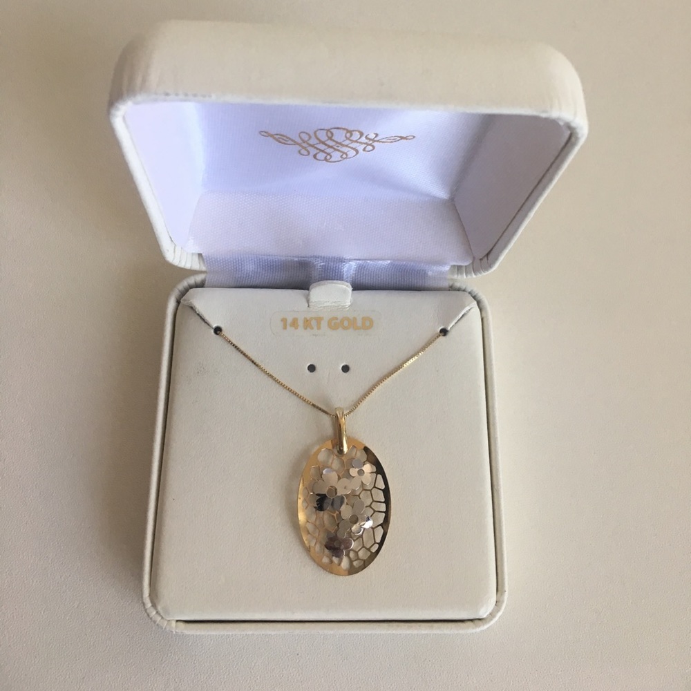 14K gold two-tone floral pendant necklace
