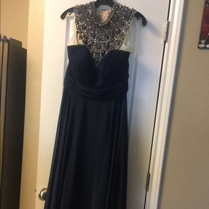 Long chiffon high neck beaded prom dress