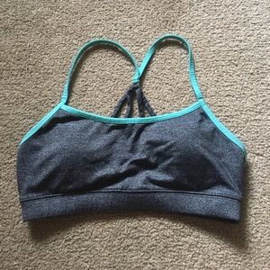 Gray and teal padded sports bra