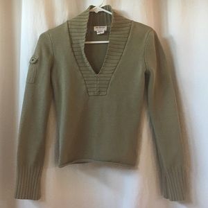 Military Green Knit Sweater with Utility Pocket