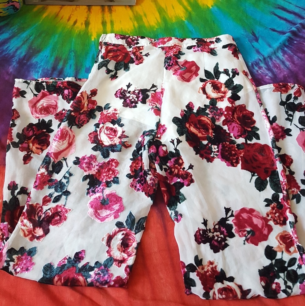H&M Divided Floral Sheer Bell Bottom Flare 8