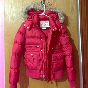 Red True religion down jacket