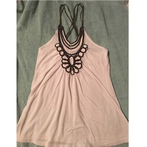 Cream and black detailed strappy tank top