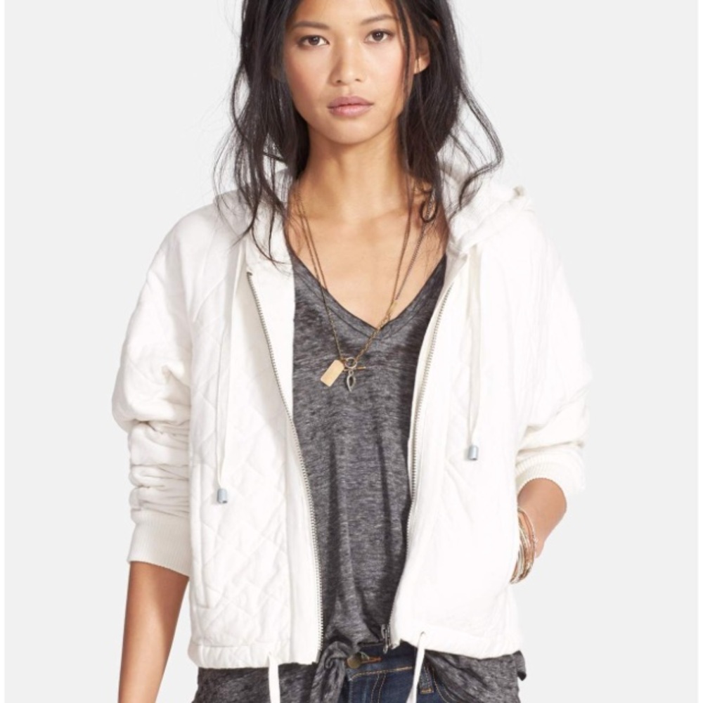 Free people quilted split back hoodie.