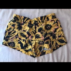 J. Crew Yellow Floral Print and Navy Shorts