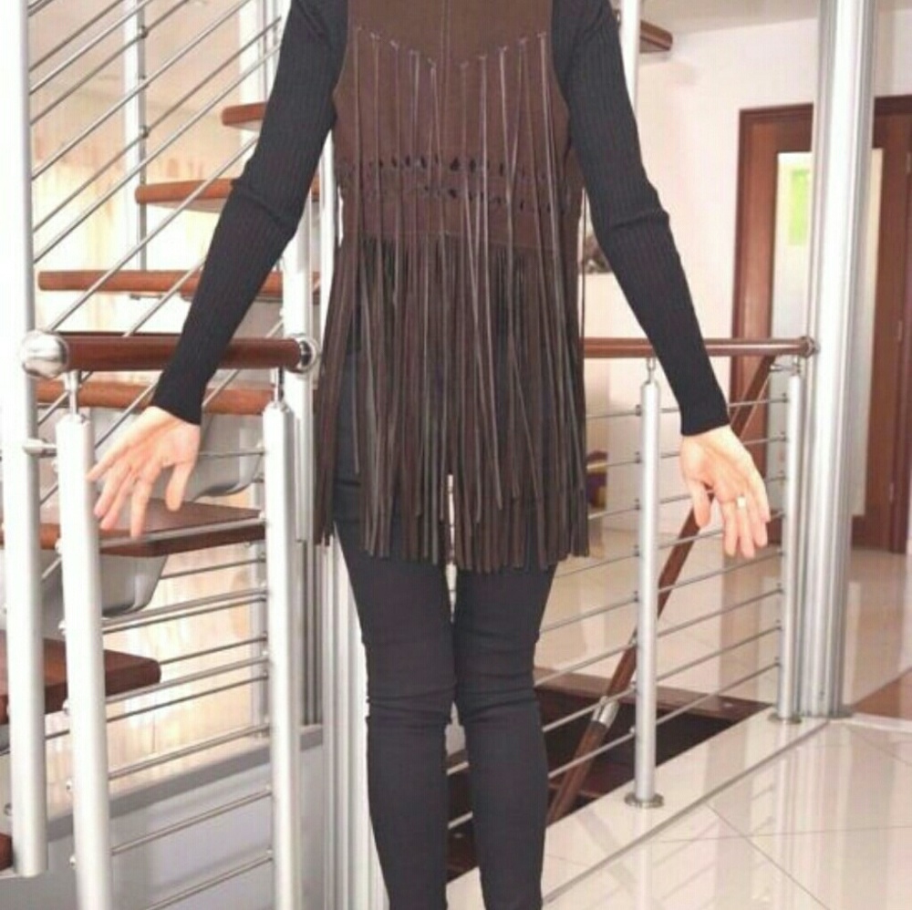 PATRIZIA PEPE BROWN SUEDE LEATHER FRINGE VEST NWT