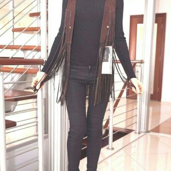 PATRIZIA PEPE BROWN SUEDE LEATHER FRINGE VEST NWT - Picture 2 of 5