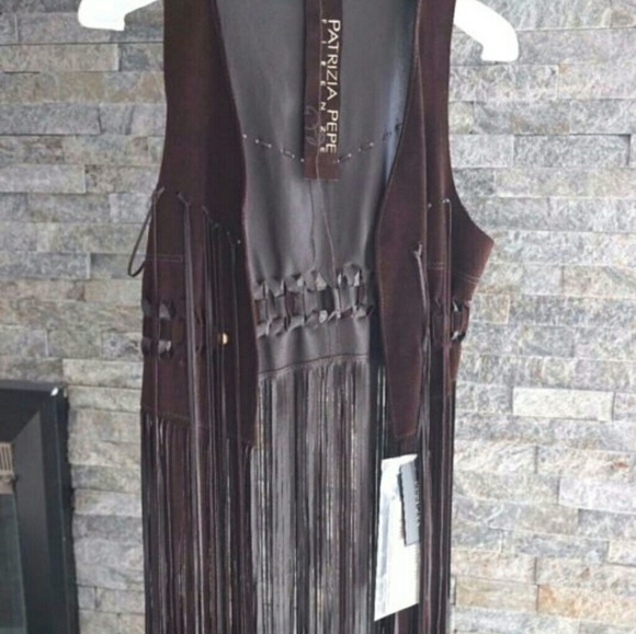 PATRIZIA PEPE BROWN SUEDE LEATHER FRINGE VEST NWT - Picture 4 of 5