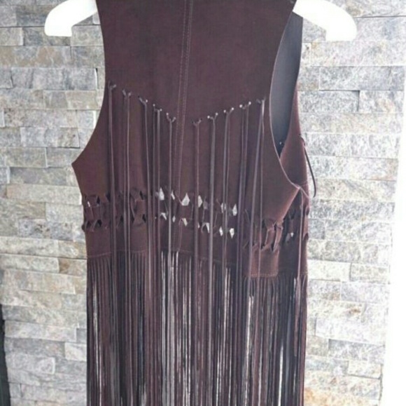 PATRIZIA PEPE BROWN SUEDE LEATHER FRINGE VEST NWT - Picture 3 of 5