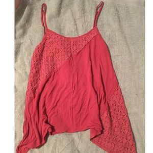 Dark pink tank top with lace detail on sides