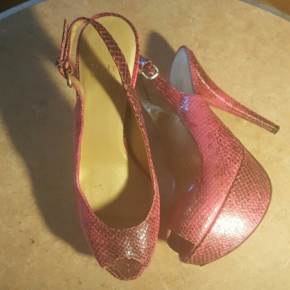 Stuart Weitzman pink snakeskin heel