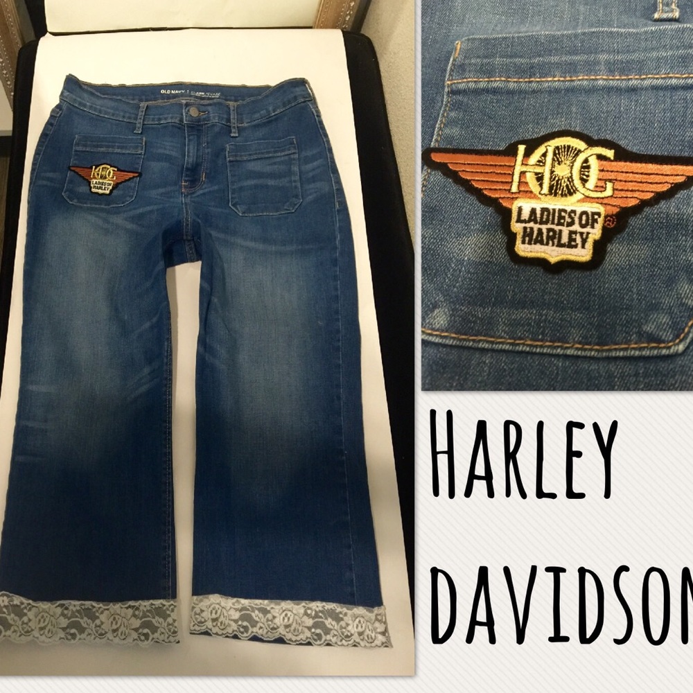 Harley Davidson adorable homemade jeans 💜❤️