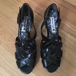 AE Black Open Toe Strappy Heels