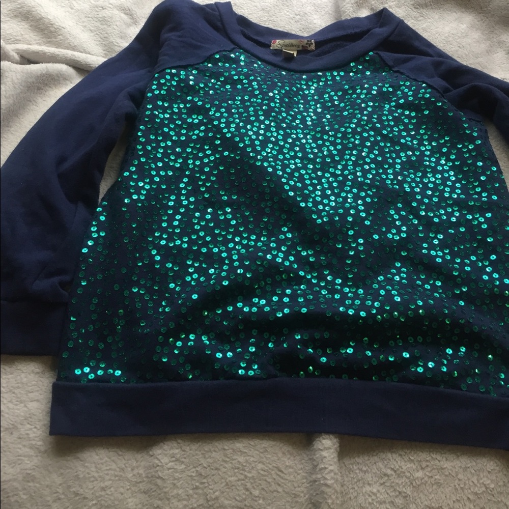 navy blue w/ green sparkles girls sweater