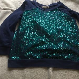 navy blue w/ green sparkles girls sweater