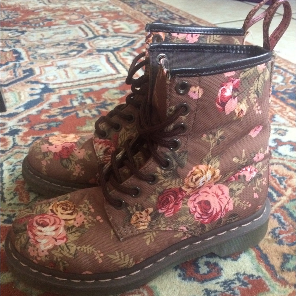Brown Floral Dr. Martens Boots - 1460s
