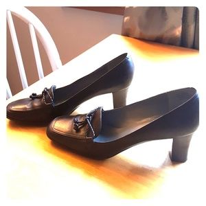 {Etienne Aigner} Chocolate Braided Tasseled Pumps