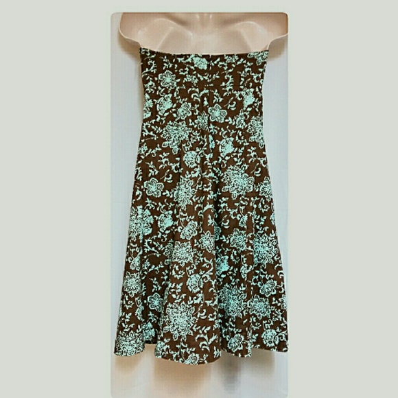 Gap Stretch Strapless Dress Brown Green Size 6 - Picture 2 of 5