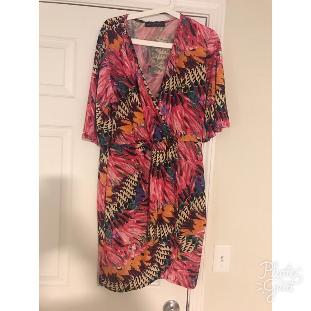 2x faux wrap colorful wrap dress. Never worn.