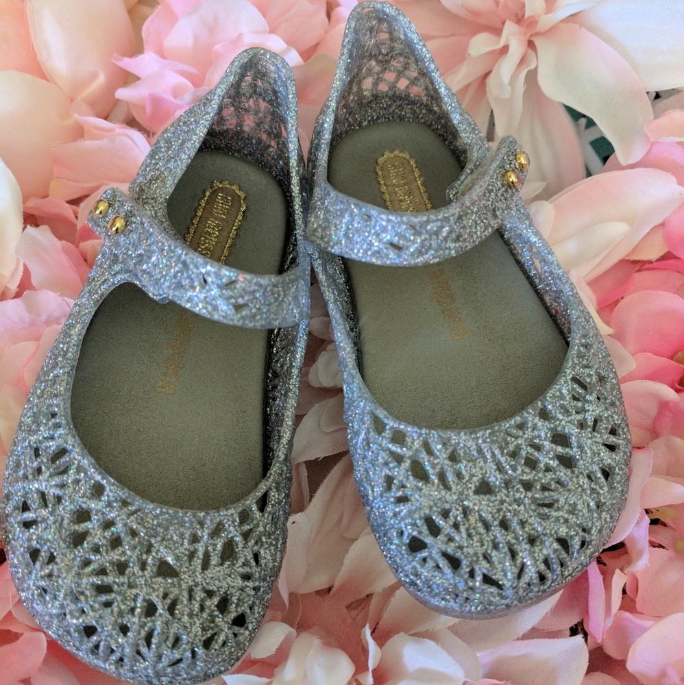 mini melissa + campana in silver sparkle