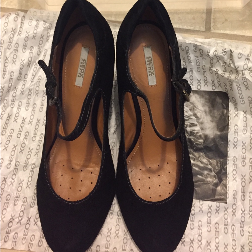 Geox Mary Jane Wedges Black Suede