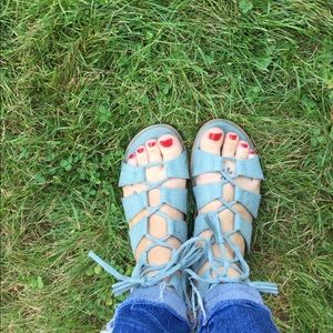 Old navy blue suede sandals