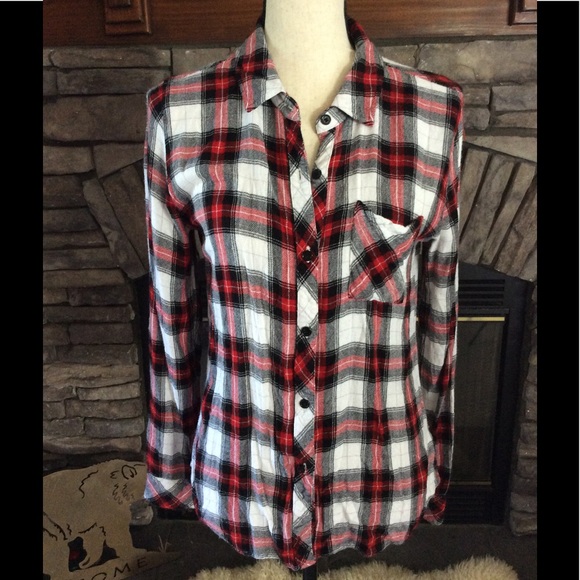 Rails Tops - Rails red black white flannel plaid Button Up med