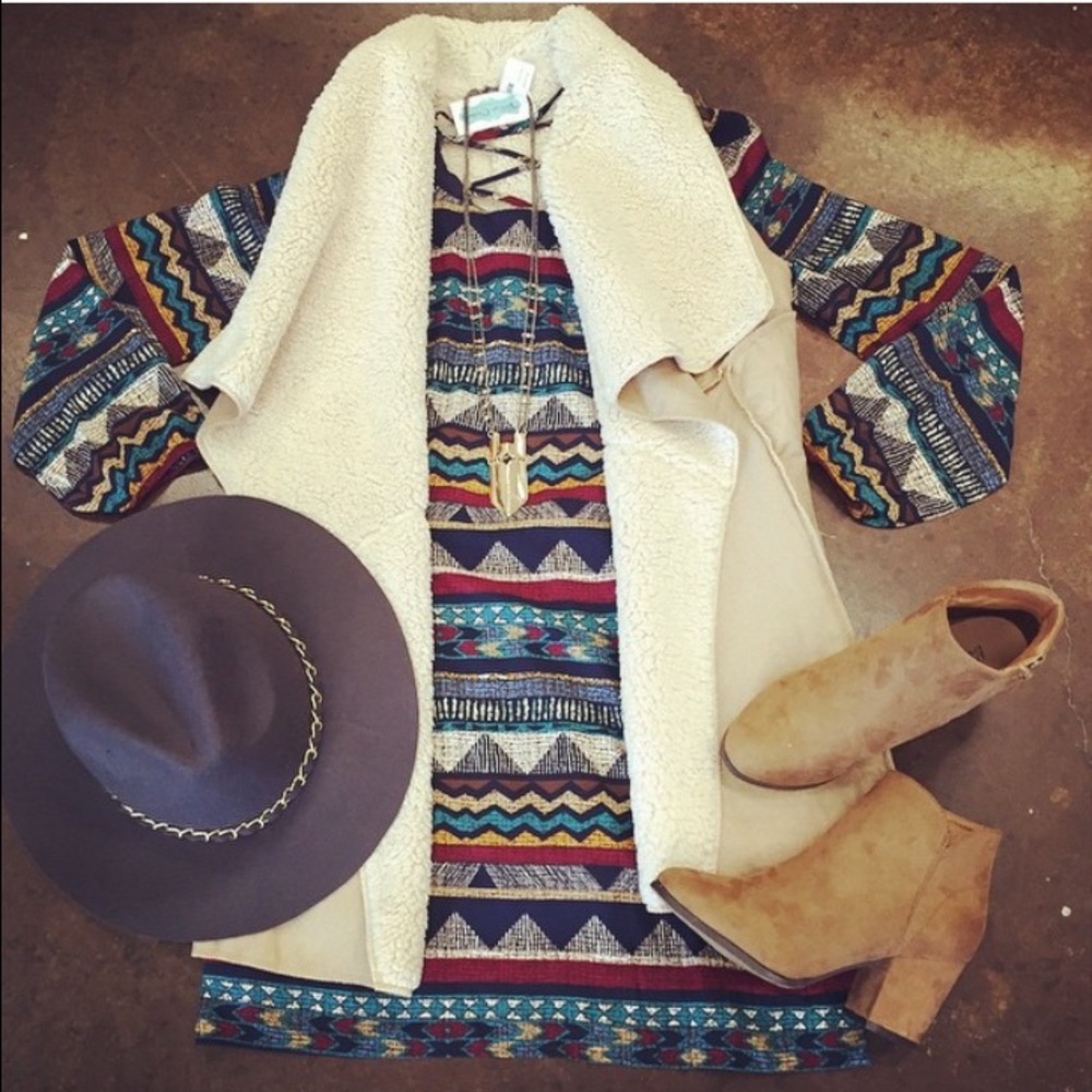 Aztec long sleeve dress