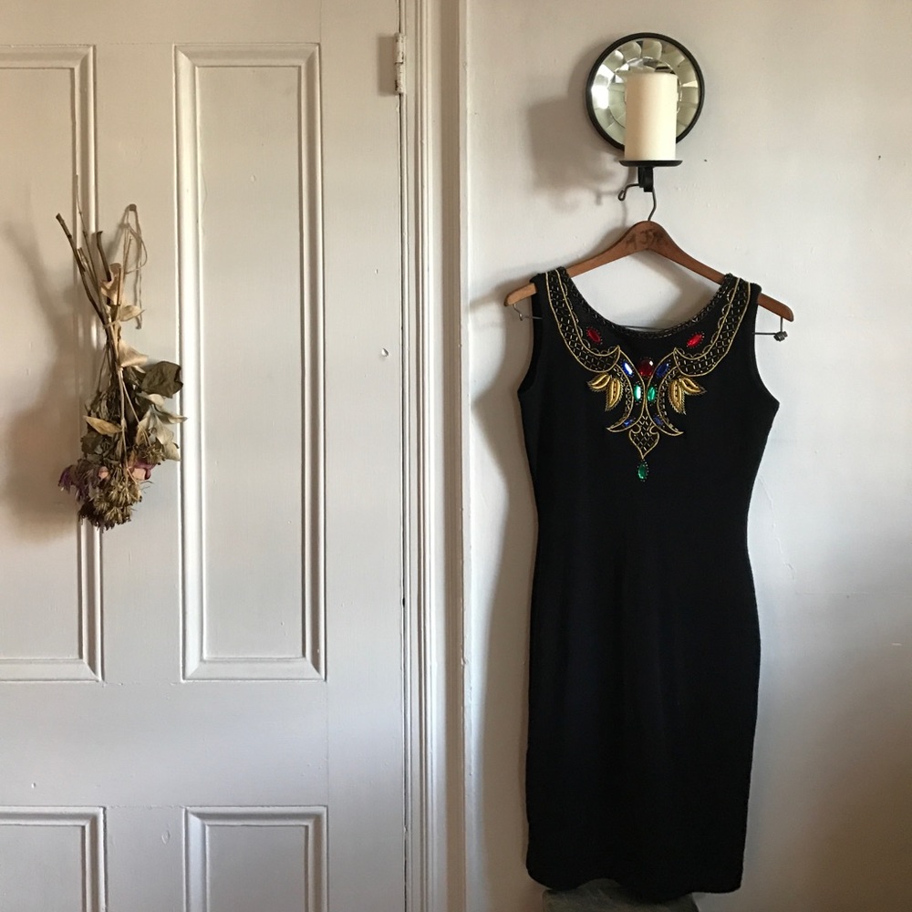Vintage Beaded little black dress holiday dress