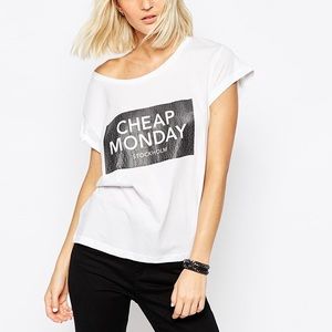 CHEAP MONDAY *ASOS* cracked logo white boxy tshirt